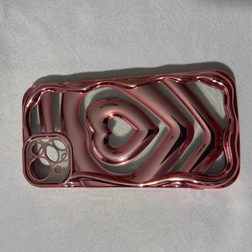 3D Love Heart Pattern Rose Gold Soft Silicone Case for iPhone 13